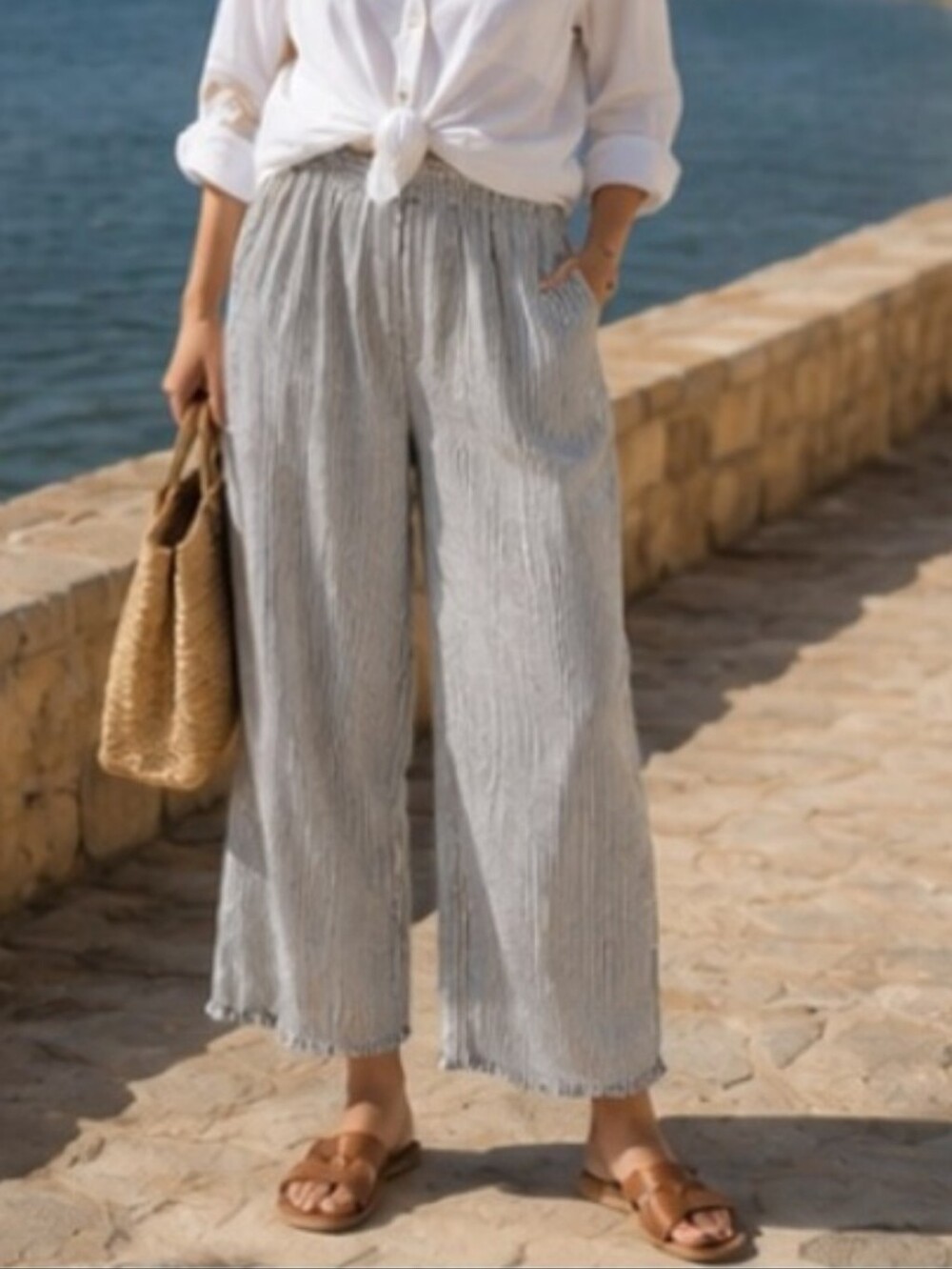 Must Have Sigrid Olsen 100% Linen Breathable Light Blue  Drawstring Pants